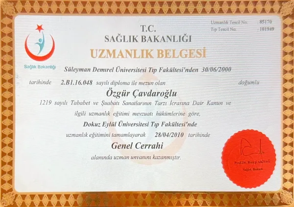 Genel cerrahi uzmanlık belgesi Dokuz Eylül Üniversitesi