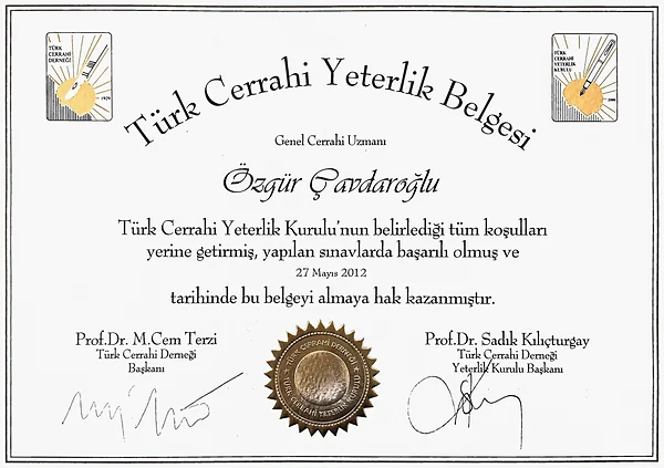 Türk Cerrahi Yeterlik Belgesi genel cerrah