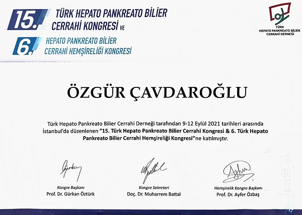 Hepato pankreato bilier cerrahi kongresi katılım belgesi